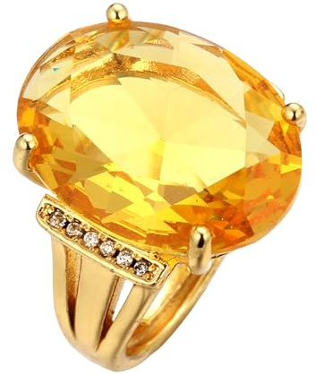HALUKAKAH Bague pour Femme avec Citrine Naturelle D28,5 ct en Argent 925 Plaqué Or 18k,Sertie Griffes Diamant de Laboratoire en Ovale Vintage,pour Fiançaille,Mariage,Anniversaire,Taille Ajustable