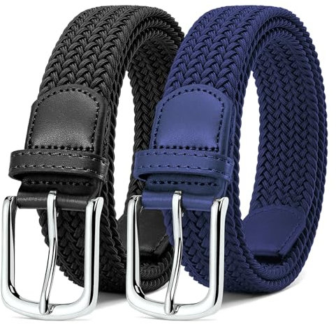 MATLAB 2er-Pack Stretchgürtel für Damen & Herren – Elastische Flechtgürtel aus Stoff, Verstellbar & Dehnbar, 3,3 cm breit, Schwarz & Blau, Länge 120 cm