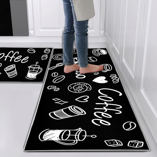Hoimlm Kitchen Rug Set 2 Piece Non Slip and Anti Fatigue Kitchen Mat, Washable Mats and Rugs for kitchen,Hallway Runner Set, Dining Room, Entryway and Home Decoration Office