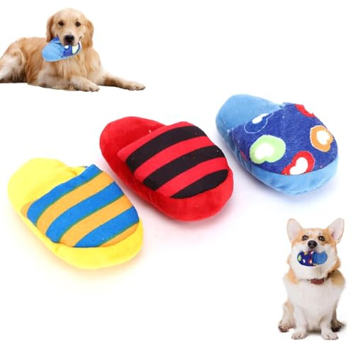Agatige 3 Juguetes De Peluche Chirriantes para Perros, 15 CM Juguete De Peluche con Sonido Chirriante Pantuflas Juguete Interactivo De Entrenamiento para Morder para Limpiar Los Dientes Y Protegerlos