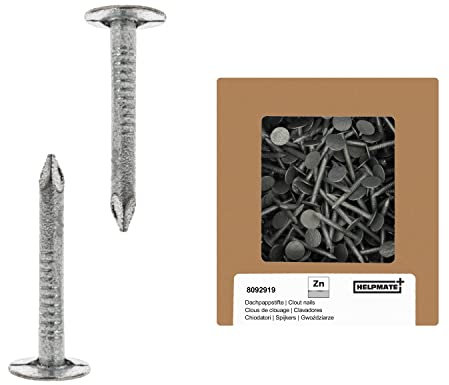 Helpmate - Clous, vis et fixations pour carton bitumé 2,0 × 20 mm galvanisés mécaniquement - 400 g petit clou pour carton bitumé type B - Clous pour carton bitumé DIN 1160 B — petit clous fin