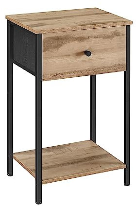 VASAGLE Nachttisch, Beistelltisch mit Stoff-Schublade, 61 cm hoher Nachtschrank, mit Ablage, für Wohnzimmer, Schlafzimmer, eichenbraun LGS021B50
