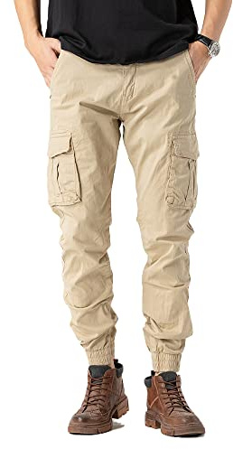 TONY BACKER Pantaloni Casual Elasticizzati Uomo Pantaloni Cargo da Uomo Pantalone in Cotone Leggero 6591 (IT, Misura del girovita, 50, Regular, Regular, Khaki-2)