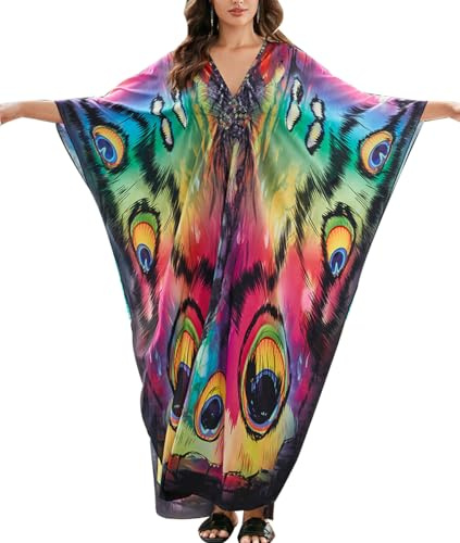 ZaisuiFun Caftan Femme Grande Taille Kaftan Robe Plage Longue avec col en V Maxi Ete Boubou Djellaba Cache Maillot Bain Bohème