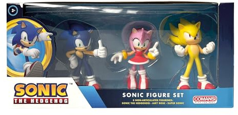 Set Colección de Figuras Sonic de Comansi - 3 Figuras de 9 cm. Incluye: Sonic, Amy Rose y Super S.