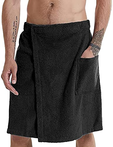 Jamron Uomo Kilt Sauna Regolabile - Asciugamano da Bagno Indossabile con Tasca per Doccia Sauna Spa & Coperture da Spiaggia Nero S