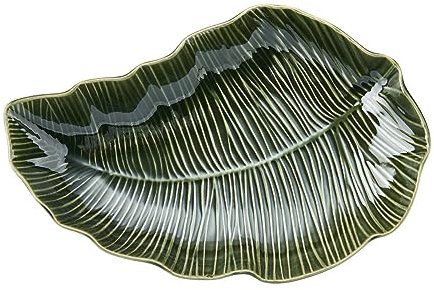 Mikasa Jardin Plato de Gres para Servir con frma de Hoja, Vajilla Verde Única, 31.5cm - Apto para Lavavajillas