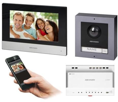 HIKVISION Video-Türsprechanlage mit 2 Kabeln, Video-Türsprechanlage, kabelgebunden, mit 17,8 cm (7 Zoll) Touchscreen und WLAN, externes Panel mit FullHD-Kamera, Video-Türklingel