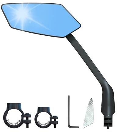2024 New Handlebar Bike Mirror, Safe Crystal UHD Glass Rearview Mirror, Adjustable Rotatable Bicycle Mirror, Easy Installation Bike Accessories for Ebike Scooter Snowbike (Anti-glare Blue Left)