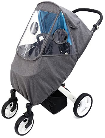 Regenschutz für Kinderwagen Universal Regenverdeck für Buggy Reise Wetterschutz mit Bequemes Zugangsfenster (Grau)