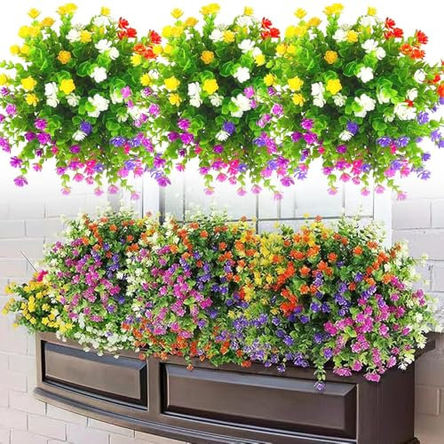 12 Bündel Künstliche Blumen Outdoor Wetterfest Künstliche Blumen wie Echt, Künstliche Kunstblumen UV-beständige Balkonpflanze Plastikblumen für Aufhängen Pflanzer Zuhause Hochzeit Veranda Fenster