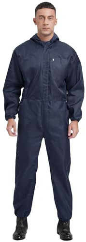 Yruioon Tuta da lavoro da uomo con cappuccio, tuta protettiva antistatica, tuta integrale da lavoro, abbigliamento da lavoro, blu marino, M