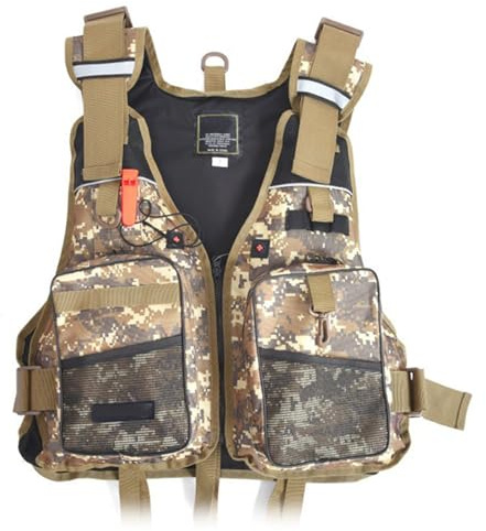 YAMNYSS Large Buoyancy Vest, Adult Fishing Swimming Kayak with Reflective & Cross Belt Adjustable Floatation Aid Life Jacket,Camouflage,One Size
