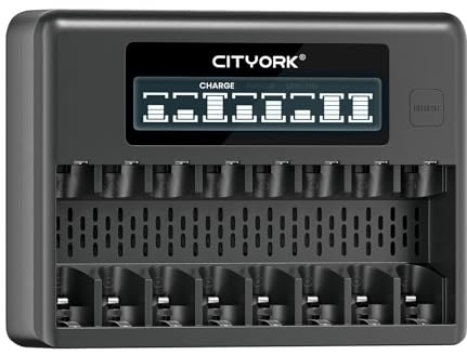 CITYORK 8 Bay AA AAA Battery Charger, Independent Slot Charger with LCD Display for 1.2V Ni-MH Ni-CD Rechargeable Batteries (USB-C Cable Included)
