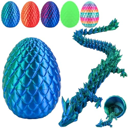 Œuf de Dragon Imprimé en 3D, 30cm Dragon Articulé en Cristal de 30 cm avec Articulations Flexibles, Figurine Fidget pour Enfants et Adultes, Laser Vert