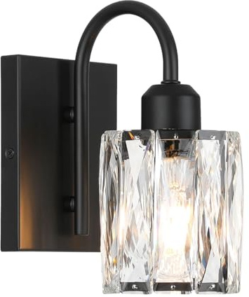 XiNBEi Kristall Vägglampa, Enkel E27 Svart Badrumslampa med K9 Kristallskärm, Vintage Vägglampa för Sovrum Sängsidan Vardagsrum Gang Spegel NL-W326-MB