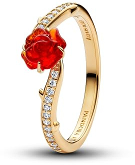 PANDORA Disney Beauty and the Beast 163984C01 Women's Ring, Gold, 58/18.5, Sterling Silver, Cubic Zirconia