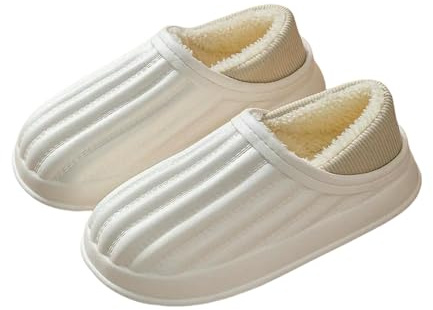 ZBJZUIMEI Pantofole di Cotone Calde Invernali per Indossare La Casa delle Donne, Spessore Impermeabile, A Prova Neve, Scarpe Coppia E Minimaliste-bianco-38-39