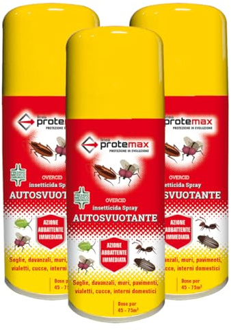 OVERCID Insetticida Spray Autosvuotante, per Insetti Volanti e Striscianti, per Ambienti Domestici e Civili, 150ml – Copre 45-75 m³ (3)