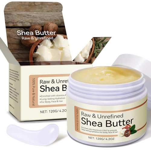 Organic Shea Butter for Body, Face & Hair, Raw & Unrefined Shea Butters Pure Shea Butter with vitamins A, E & F, Deeply Nourishes, Soothes, Long-Lasting Hydration