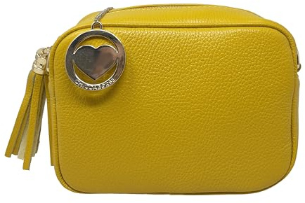 Chicca Borse Tracollina Borsa Donna in Pelle Italiana Trama Dollaro Borsetta a Spalla (Giallo Canarino)