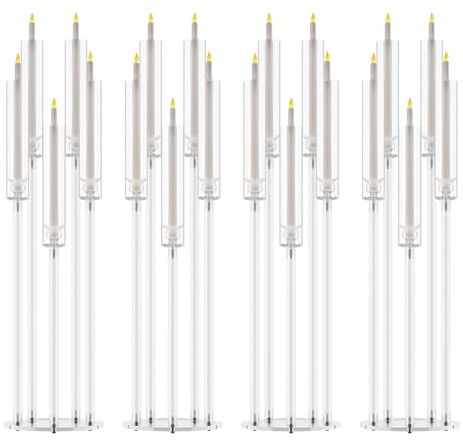 Centro de Mesa para Velas Acrílico - Portavelas de 5 Brazos con Base Redonda, Altura Regulable (15/19/23 Pulgadas), Resistente a Roturas, Incluye Fundas, Set de 4 para Bodas, Cenas Románticas, Fiestas