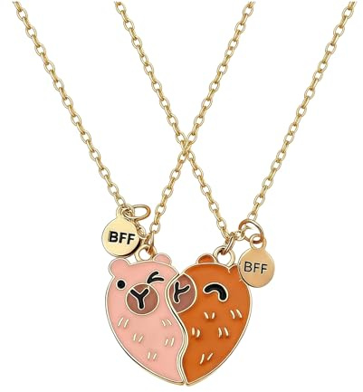 Trifletopia 2 Pcs Capybara Friendship Necklace for 2 – BFF Matching Split Heart Pendant Chains – Cute Best Friend Jewellery Gift for Girls – Birthday Christmas Party Anniversary Accessories