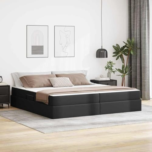 sephironlbb Svart klädselsäng med madrass, 200 x 200 cm, kejsarsäng, förvaringssäng i konstläder med hydraullyft, metallram, för 2 personer