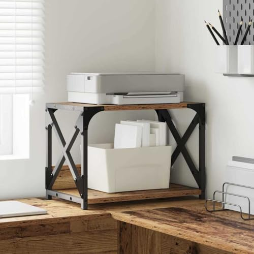 Ziaphsol Soporte para impresora de madera recuperada 44 x 26 x 31,5 cm con 2 niveles, mesa de impresión, soporte para impresora, carro de impresora, fotocopiadora, escáner, fax, oficina en casa