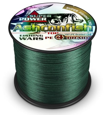 Ashconfish Geflochtene Angelschnur, 4 Stränge, Angeldraht, 1000 m, 2,7 kg - 45,4 kg, Moosgrün