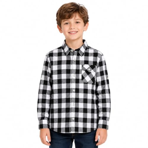Bienzoe Niño Calentar Franela Manga Larga Tartán Camisa