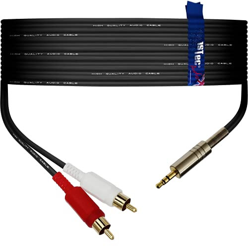 1STec 15m 3.5mm or 1/8 Jack Plug to 2 x RCA Male Phono connectors Cable connects Headphone Output on Audio Devices to a HiFi Amplifier Auxiliary/AUX Input on an Amp (15 Metre)