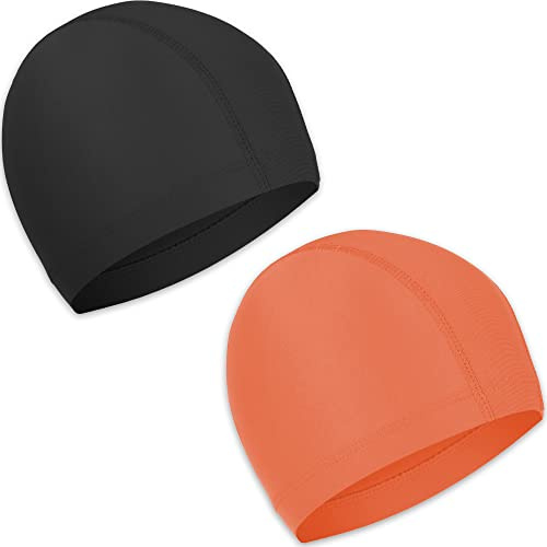 2 Pièces Bonnets de Bain Élastique, Bonnet de Natation en Tissu Polyester, Confortable Bonnet de Piscine Souple pour Enfant Femme Homme