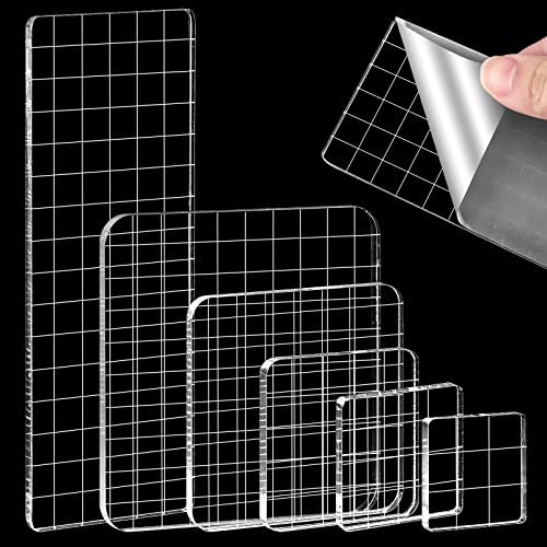 Acrylblock Set 6 Stück 3.1/3.8/5/7.5/10/6x16cm, Silikon-Stempel, Gitterlinien für Scrapbooking und Fotoalbum (5 mm Dick)