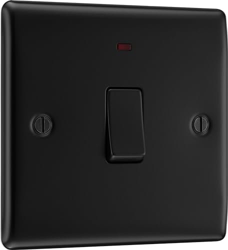 BG Electrical Single Wall Switch with LED Power Indicator, Double Pole, Raised and Slim Profile, Round Edges, Nexus Metal, Matt Black, 20A, NFB31