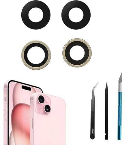 2 st/set 15 Plus bakre kameralins ersättning för iPhone 15 kameralins bakre glasersättning med förinstallerat lim + reparationsverktygssats, repfri och vattentät