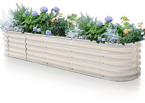 Byhagern Raised Garden Beds, Galvanized Steel Planter Box with Weatherproof Anti-Rust Coating & Smooth Safety Edging, Professional Raised Beds for Vegetables, Flowers, Herbs - Easy Assembly, Beige