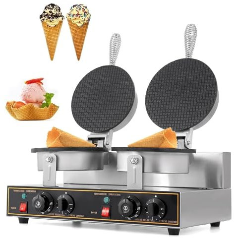 CHANGLKJ Macchina per Cono Gelato Commerciale, Macchina Elettrica per Cialde E Rotolini per Uova con Piastre Riscaldanti Antiaderenti, Temperatura 50-250 ℃ E Tempo 0-5 Minuti Regolabili, per Negozi