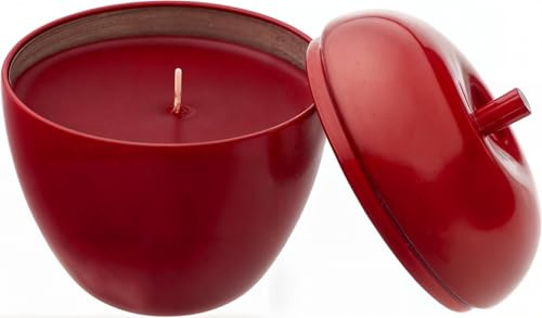 Candela Profumata a Forma di Mela Rossa - Cera Vegetale Mela Vaniglia e Cannella in Barattolo di Metallo Riutilizzabile con Coperchio - Decorazione Casa Autunnale, 24 Ore di Durata