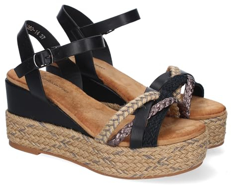 shoes&blues.es 91647 Sandalia de Cuna de Yute para Mujer, Comodas y Elegantes, Diseno Moderno con Pala Trenzada y Cierre de Hebilla, Ideales para Primavera-Verano. Negro Talla 39