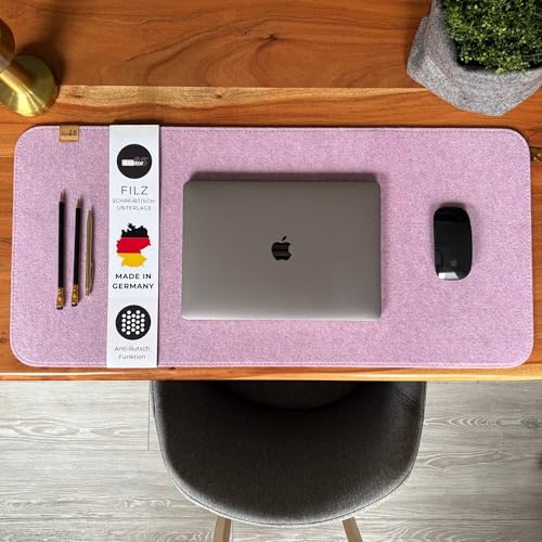 kontor28® – Skrivbordsunderlägg med filt tillverkad i Tyskland | Skrivbordsunderlägg i storlek 100 x 37,5 cm av Upcycling-Pet-filt | filtunderlägg skrivbord tvättbart och halkfritt, färg rosa