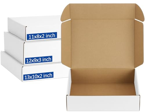 Poever Assorted-Sizes-Shipping-Boxes-24-Pack: 11x8x2 & 12x9x3 & 13x10x2 Small-Shipping-Boxes-Mailers, White Corrugated-Cardboard-Boxes-for-Packing-Small-Business Mailing