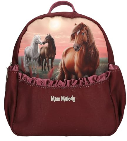 Depesche 13681 Miss Melody Dreamland - Rucksack in Beerefarben, mit Pferde Motiv und Raffung, Tasche mit verstellbaren Trägern