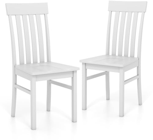 GIANTEX Set di 2 sedie da pranzo, sedie da cucina con schienale alto a doghe e seduta in legno di gomma, portata fino a 150 kg, 44 x 50,5 x 97 cm, per ristorante, caffetteria (bianco)
