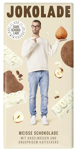 JOKOLADE Weiße Schokolade 140 g Tafel | Mit karamellisierten Haselnüssen und knusprigen Kaffeekeksstücken | Faire Schokolade von Joko Winterscheidt