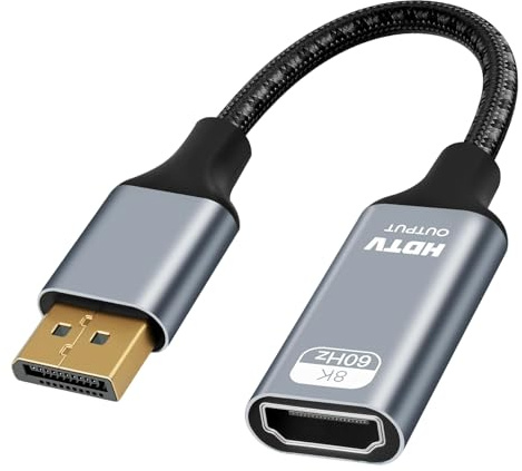 APKLVSR Adattatore DisplayPort a HDMI 8K@60Hz, convertitore attivo da DP a HDMI unidirezionale, supporto 4K@240Hz, alloggiamento in alluminio, Plug & Play per PC, monitor, proiettore