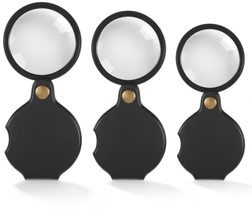 3 lupas pequeñas de bolsillo de 10 aumentos con funda protectora, mini lentes plegables giratorias, mini lupa portátil para personas mayores, lectura, inspección, monedas, joyas, periódicos