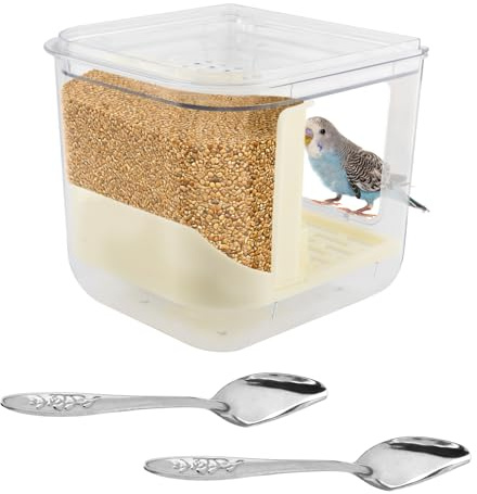 Automatic Bird Feeder No Mess Bird Cage Pet Feeder Multifunctional Parrot Feeders Transparent Food Container for Canaries (Color:Clear)