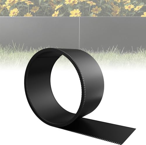 ACXIN metall gräskant 15 cm hög, galvaniserad yta, mångsidig rabattkant för barkmulch, som klippkant eller trädring, robust, flexibel och snabb att installera (svart, 10 m)