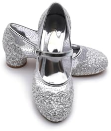 ELSA & ANNA Chaussures de Princesse pour Filles - Reine des Neige à Talons 3cm - Chaussures de Déguisement Scintillantes pour Fêtes et Anniversaires - SIL12, Argent, Taille 29